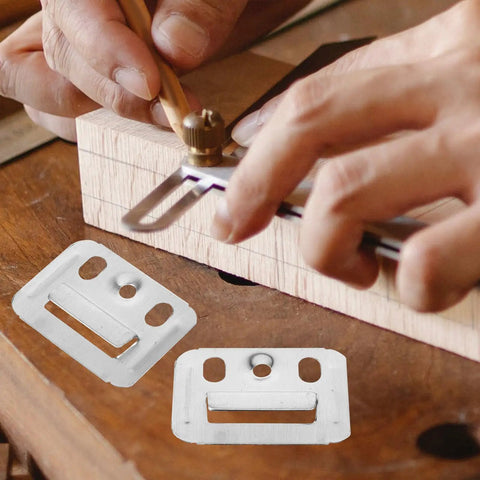 Close-up of hands measuring wood with stainless steel 100 Piece Stainless Steel Wall Panel Clamps Buckles Fixing Kit nearby for mounting.