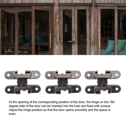 3 Pack 43mm Invisible Hinges For Cabinets And Small Doors 180 Degree Hidden Door Hinge Zinc Alloy Cross Black Plated Heavy Duty