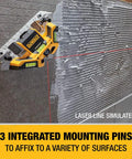 33 Foot Laser Square With Rugged Aluminum Base, Triple Bubble Vials, IP54 Dust And Water Resistant mounted on tile wall.