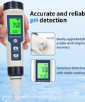 Straight Up Precise Digital Pool Water Tester And Salt Salinity Checker showing pH measurement on screen in hand over water.