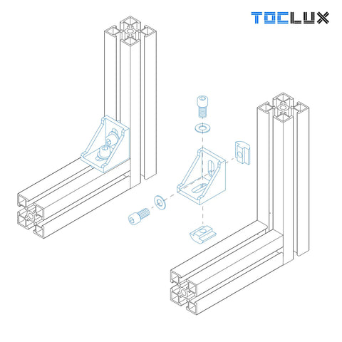 Diagram of Beefy Black 4040 Aluminum Extrusion Corner Bracket Kit With 20 Corner Brackets 40 M6 Spring T Nuts and Screws for 40 Series.