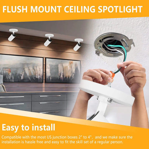 Installation of Three Color Temperature Adjustable LED Ceiling Spotlight Flush Mount With Directional Beam, easy to install
