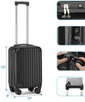 Underseat Carry On Luggage 18x14x8 Inches Hardside With TSA Lock USB Port Lightweight Removable Silent Wheels Black Travel Bag