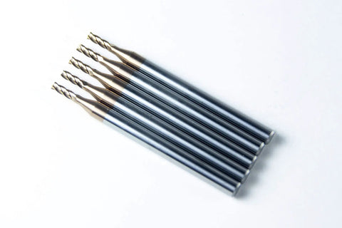 Square End Carbide Milling Set Pack Of Five End Mills For Alloy Steels And Hardened Metals, Four Flute TiAlN Coated
