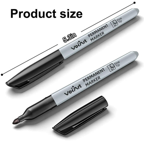 Bulk Black Permanent Markers 150 Pack With Fine Point Tips For Office And Moving, 5.3 inch pen size shown, two markers
