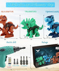 Three dinosaur models with electric drill kit, part of Take Apart Dinosaur STEM Toys For Kids 3-5 With Electric Drill Educational Building Set