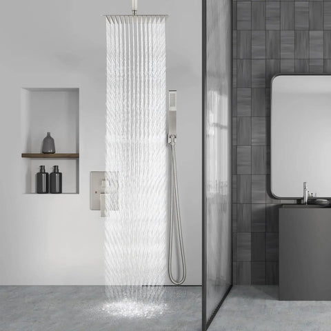 Ceiling Mount Rain Shower System With 10 Inch Shower Head And Handheld Spray High Pressure Faucet Set Top Notch All Metal SUS304 Stainless Steel