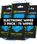Front view of On The Go Tech Wipes Pack Of 3, 25 Count Each, Travel Size Skin Safe Clean For Screens Phones Keyboards Monitors TVs