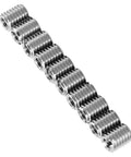 10 Piece Thread Repair Insert Kit For Cars And Machinery, Fix Stripped Threads Fast From M5x0.8 To M8x1.25, 0.4in Length, 303 Stainless Steel, Corrosion Resistant, Save Parts And Downtime With Easy DIY Install. Ten stainless steel thread inserts shown in a diagonal stack