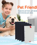 Girl with dog next to Honeywell air purifier filters, featuring Replacement Filter Set For Honeywell Air Purifier HPA100 HPA094 HPA3100