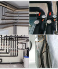 Various applications of Beefed Up Foam Pipe Insulation Tube Kit For Water Lines And HVAC, showing protected pipes and connections.
