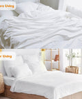Before and after using 8 Pack Bed Sheet Straps With Adjustable Elastic Fitted Sheet Holders For Corners, Chrome Clips And Elastic Bungee Grips That Stay Put