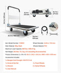 Foldable Push Cart Dolly With 660 Pound Capacity And Swivel Wheels, heavy-duty steel, space-saving design, folded view, accessories shown