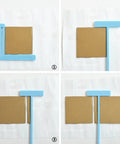 Six Piece Bookbinding And Scrapbooking Tool Kit with Durable Plastic Templates showing stencil use for cutting cardboard squares.
