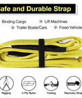 Heavy Duty 3 Inch By 4 Foot Nylon Flat Eye Lifting Sling Strap With Three Hitches In One Two Ply Polyester 9000 Lb Vertical 7300 Lb Choker 18000 Lb Basket Capacity For Engine Hoist Crane And Forklift, yellow 2-ply sling