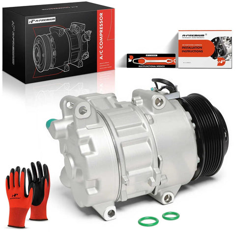 AC Compressor With Clutch Fits Lexus ES350 RX350 Toyota Avalon, silver unit with installation gloves and tools for easy setup.