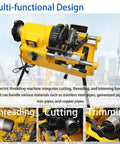 Built Tough Electric Pipe Threader Machine with yellow housing for cutting and threading metal pipes up to 3 inches, 220V 750W.