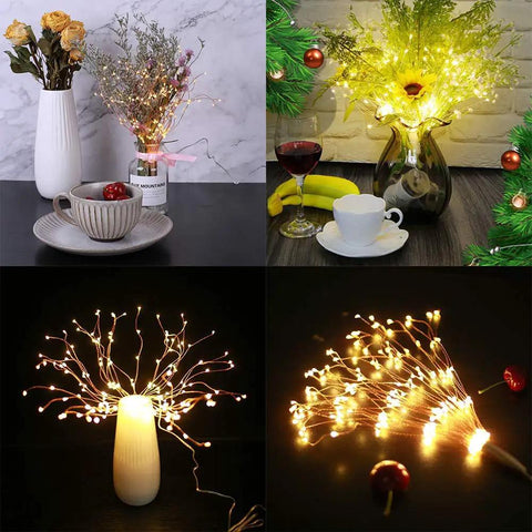 2 Pack Starburst Sphere Lights With 200 LED Bulbs, 8 Modes Dimmable Remote Control, Battery Operated Copper Wire Fairy Lights