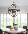 4 Light Farmhouse Chandelier For Dining Room Rustic Black Globe Orb Drum Pendant With Wood Grain Metal Frame