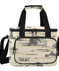 Desert Horseback Riding Insulated Lunch Bag Leakproof Cooler For Picnics And Beach Days with Western desert design and black straps.