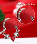 Close-up of Bold 16G Christmas Themed Septum Ring Green And Red Stainless Steel 316L V Shaped Teardrop Daith Clicker.