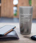 Funny Fake Definition Skiers Stainless Steel Insulated Tumbler Souvenir For Ski Trips Snowboarders Gift For The Whole Crew Keep Drinks Hot Or Cold On The Slopes, gray stainless tumbler on desk