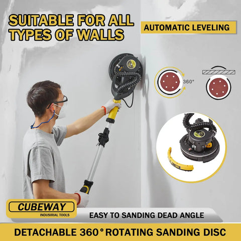 User using Dustless Drywall Sander With Vacuum Dust Collector Pro Grade 6.5 Amp 780W on wall showing automatic leveling feature.