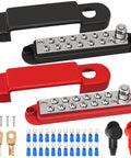 Beefy 150 Amp 12 Volt Marine Bus Bar With Copper Power Distribution Block And Cover For Boat Automotive Solar Wiring Positive Ground One Quarter Inch Terminal Studs, red and black
