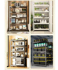 Top Shelf Five Tier Metal Shelving Unit Heavy Duty Storage Rack in various settings including kitchen and garage.