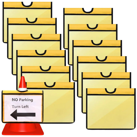 Set Of 12 Yellow Traffic Cone Sleeves With Pockets For Caution Notes And Signs Safety Message Sign Covers For Outdoor Signals