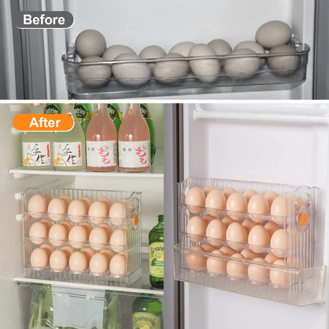 30 Grid Egg Organizer For Refrigerator With 3 Layer Flip Top Design Clear Plastic Reusable Egg Holder For Fridge Door