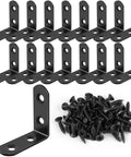 16 Piece Stainless Steel L Bracket Corner Brace Set With 64 Screws, 90 Degree Right Angle Supports, Black Finish