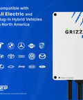 Duo Connect 40 Amp Level 2 EV Charger with logos of compatible vehicle brands, showcasing compatibility in North America.