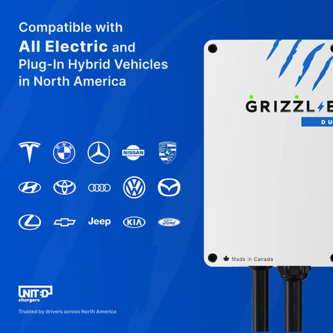 Solid As A Rock 40 Amp Level 2 Electric Vehicle Wall Charger With Smart WIFI Tracking And Hassle Free Scheduling For Home Garages showcasing compatibility with all electric vehicles.
