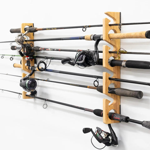 Stillwater Fishing Pole Holders For Garage Wall And Ceiling Storage Rack Holds 8 Rods Or Combos Up To 40 Lbs In Solid Wood