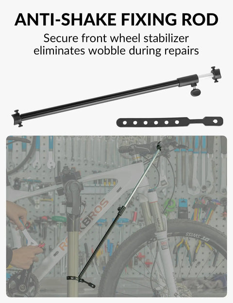 Heavy Duty Bike Repair Stand For Mountain And Road Bikes, Stable 80 Lbs Capacity, anti-shake fixing rod attached to bike fork