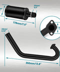 Exhaust Muffler Kit For Predator 212cc And 196cc 224cc Engines Plus Coleman Ct200u Ex Bt200x GX200 Tillotson Mini Bike Go Kart Performance Upgrade And More showing pipe and muffler dimensions