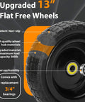 Thirteen Inch Flat Free Wheels Replacement for Garden Carts and Hand Trucks Four Point Zero Zero To Six Solid Tires With Five Eighth Inch Bearings No Flats Maintenance Free Puncture Proof Easy Swap Upgrade for Yard Carts view