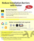 Informative graphic on reducing installation barriers with Matter, highlighting hub requirements and app control.