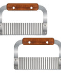 Crinkle cutters for vegetables, serrated stainless steel blades with wooden handles, set of 2