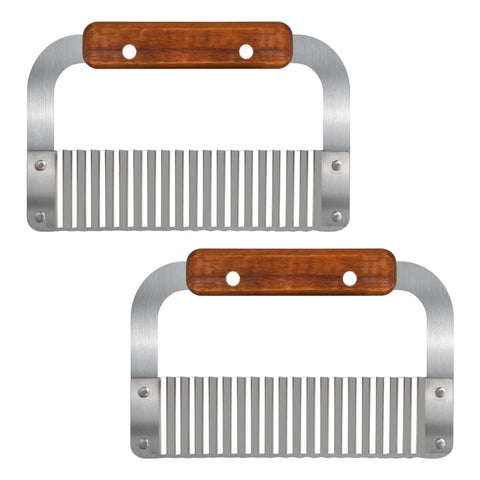 Two HOLEPU crinkle cutters with wooden handles and stainless steel wavy blades.