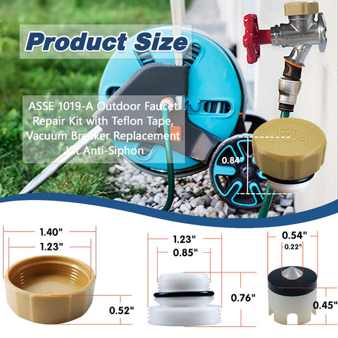 Go To Outdoor Faucet Repair Kit With ABS Plastic Anti Siphon Valve ASSE 1019 Vacuum Breaker For Backflow Prevention shown near hose reel