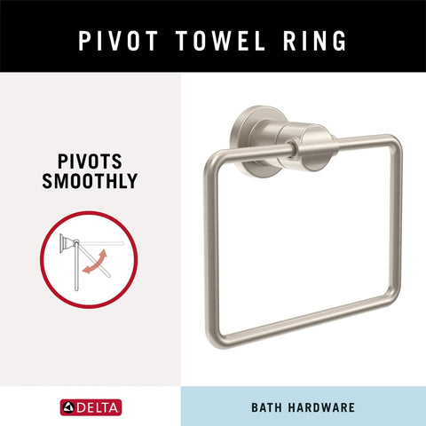 Pivot towel ring from Slick SpotShield Brushed Nickel 4 Piece Bathroom Hardware Set With 18 To 24 Inch Adjustable Towel Bar, Towel Ring