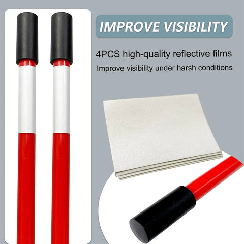 Red 27 Inch Snow Plow Marker Blade Guides Kit with reflective films for enhanced visibility with internal steel wire and 304L joint