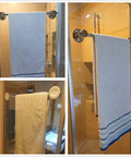 No Drill 24 Inch Suction Cup Towel Bar Brushed Nickel For Bathroom And Shower Door Adhesive Towel Rack installed with towel