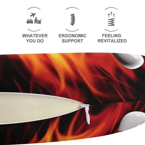 U Shaped Travel Neck Pillow For Flights And Long Haul Trips Super Cozy Support For Head And Neck with flame design and zipper close-up
