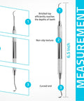 Dentist Grade Tartar Scraper Tool For Plaque Removal Stainless Steel Dental Pick For Deep Teeth Cleaning with measurements and texture details