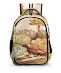 Front view of Succulents Wooden Planter Print Backpack Unisex Large Capacity Durable Polyester All Day Everyday Carry For School Work