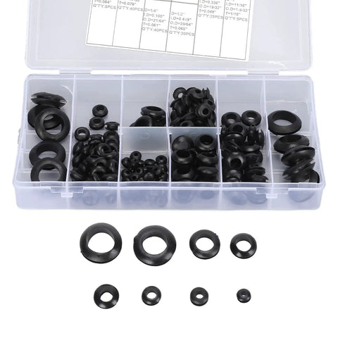 180 Piece Rubber Grommet Kit Durable Rubber Hole Plugs For Wiring And Plumbing Projects Ideal For Home Automotive And DIY Use With Assorted Sizes And UV Ozone Resistant Seals, assorted black rubber grommets in organizer