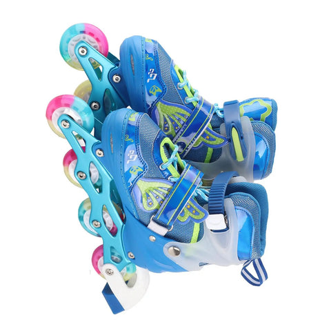 Kids Adjustable Inline Skates With Light Up Wheels Blue Roller Blades For Indoor And Outdoor Fun Super Comfy Breathable Fit